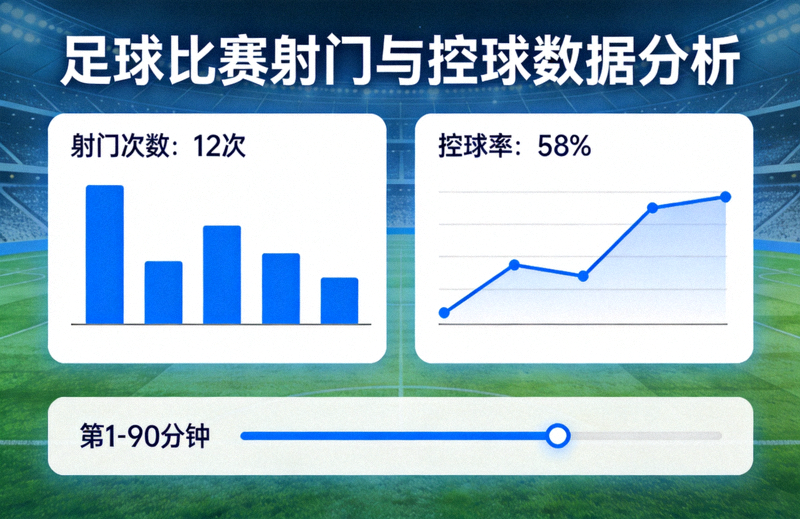 足球比赛数据分析场景，图表展示射门与控球数据